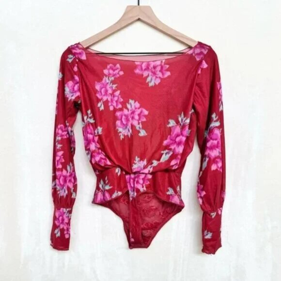 NWOT Free People Intimately Undercover Printed Bodysuit in Cherry Combo - Picture 6 of 9